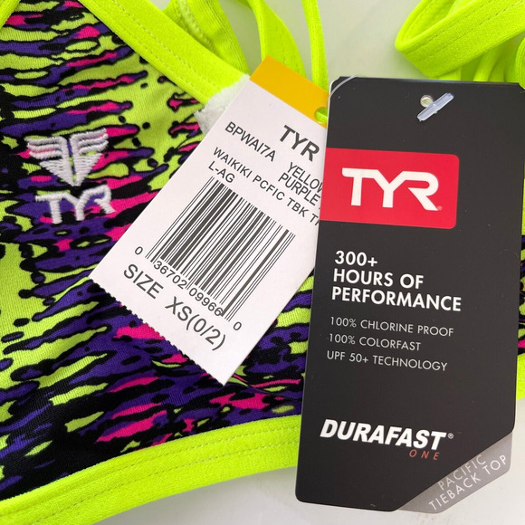 TYR DuraFast Waikiki Pacific Tieback Top Swim Top Yellow Purple - Size XS 0/2 - Picture 5 of 8